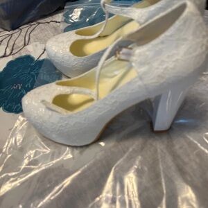 Zara White Lace Heels